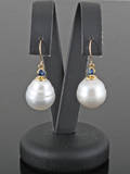 South sea pearl and sapphire gold earrings .2.