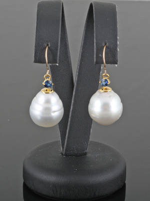 South sea pearl and sapphire gold earrings .2.