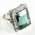 Ring, sølv, grøn kvarts, smaragd