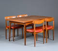 Søborg Møbelfabrik. Spisebord med udtræk, samt fire stole af teaktræ 5 