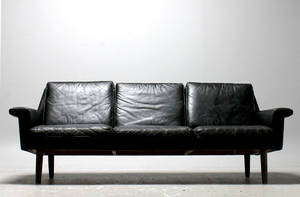 Soffa, svart skinn, 1960-tal