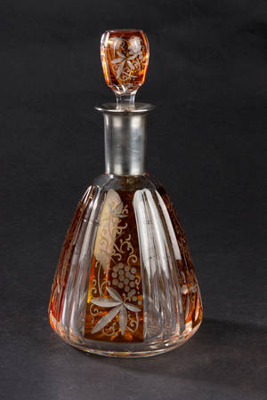 Portvinskaraffel af glas med sølvmontering, ca. 1925-30