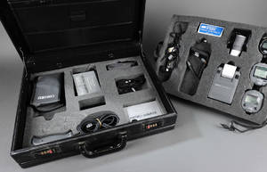 Seiko. Tre stopure samt tilhørende printer i mappe