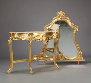 Konsol samt spejl, forgyldt træ 2