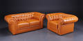 2-pers. Chesterfield sofa samt lænestol, cognac farvet 2 