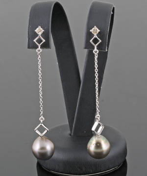 Tahiti pearls and diamond earrings in gold approx. 0.10ct 2 