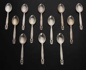 Georg Jensen. KongeAcorn. 12 kaffe theskeer af sterlingsølv 12 