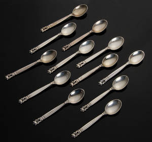 Georg Jensen. KongeAcorn. 12 kaffeskeer af sterlingsølv 12 