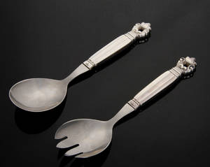 Georg Jensen KongeAcorn. Salatsæt af sterlingsølv 2 