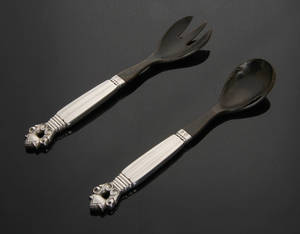 Georg Jensen KongeAcorn. Salatsæt af sølv 2 