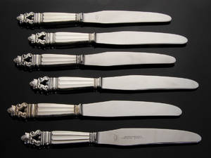 Georg Jensen KongeAcorn. Seks knive med skafter af sterlingsølv 6 