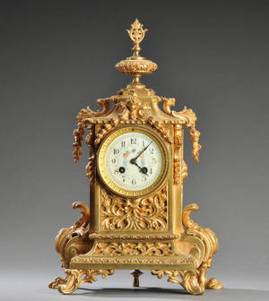 Fransk kaminur af forgyldt bronze, slut 1800-tallet