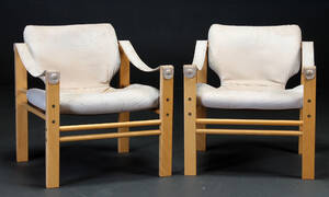 Par lænestole i bøg og lyst læder 2 