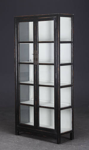 Vitrineskab, sort antikbemaling