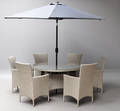 Havemøbler. Seks havestole samt bord og parasol, grålig polyrattan 8 
