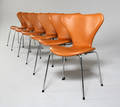 Arne Jacobsen 1902-1971. Seks stole, model 3107, cognac farvet læder 6  Denne auktion er annulleret - se nu vare 1968770
