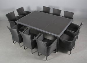 Daneline. Havemøbelsæt. Ti stabelbare stole samt bord med plade i poleret porcelæn. 11