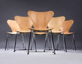 Arne Jacobsen. Sæt på seks stole Syveren model 3107 i bøg 6 