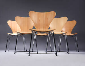 Arne Jacobsen. Sæt på seks stole Syveren model 3107 i bøg 6