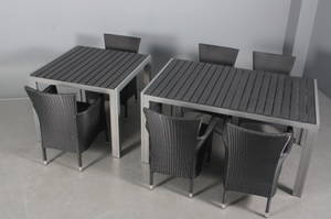 Havemøbler. To borde samt seks armstole, aluminium, polyrattan artwood 8