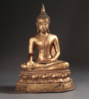 Bronze-figur af siddende buddha .