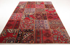 Persisk håndknyttet patchwork tæppe, 305x203 cm.
