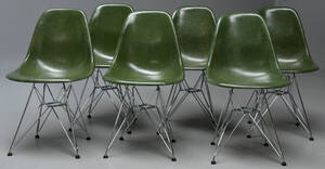 Charles Eames. Sæt på seks skalstole, model DSR 6