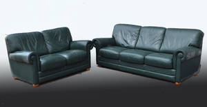 3-sits samt 2-sits soffa i grönt skinn 2