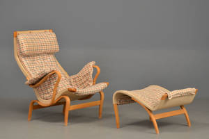 Bruno Mathsson. Pernilla lænestol samt skammel 2