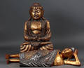 To Buddha figurer af udskåret og forgyldt træ 2