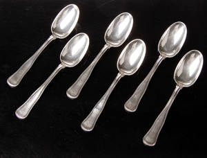 Cohr Dobbeltriflet. Seks dessertskeer af sølv 6