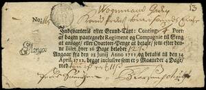 1712. Kvittering for indkvartering af soldater.