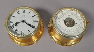 Schatz Ur og barometer i messing, plade medfølger. 2