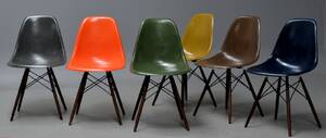 Charles Eames. Sæt på seks skalstole, multicolor, model DSW. 6