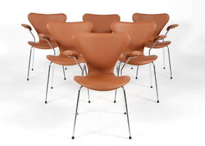 Arne Jacobsen. Seks armstole syveren model 3207. 6
