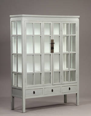 Vitrineskab, grå antikbemaling