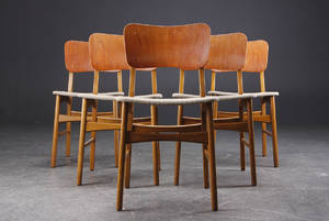 Fem stole, teak og eg, dansk møbelproducent. 5