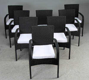 Otte armstole, sort polyrattan, aluminium stel 8