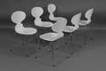 Arne Jacobsen. Sæt på seks stole, model 3101 Myren, Hvidlakerede 6 