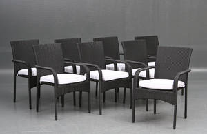 Havemøbler. Otte havestole, sort polyrattan. 8
