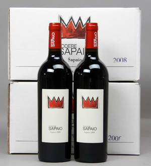 12 flasker Sapaio, 2008. Podere Sapaio, DOC Superiore Toscana