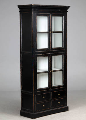 Vitrineskab, sort antikbemaling 