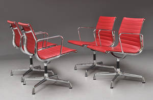 Charles Eames. Sæt på fire armstole, model EA-108. Rødt læder  4. 