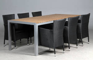 Havemøbelsæt bestående af seks rattanstole samt langbord, artwood 7