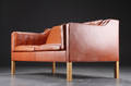 Børge Mogensen. To-pers. sofa med rødbrunt læder, model 2212