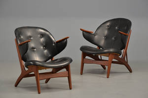Dansk møbelproducent Par lænestole, skalform msort skai og teak, 1960erne 2