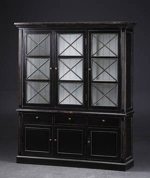 Stort vitrineskab, sort antikbemaling 2