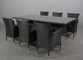 Havemøbler. Seks havestole samt bord, sort polyrattan, aluminium stel. 7 