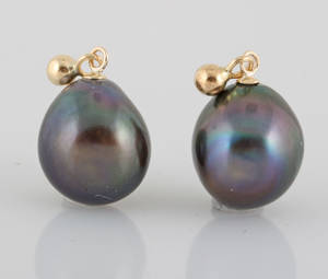 Gold cultured fresh water pearl baroque earrings 2