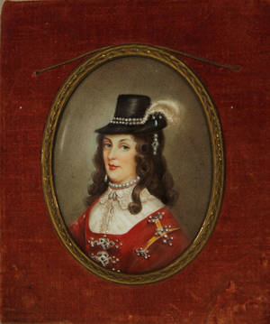 Miniatureportræt af Leonora Christine malet på porcelæn, efter G. Honthorst